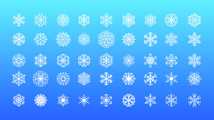 Set White Colleciton Line Snowflake Winter Decoration Elements Vector Design Style