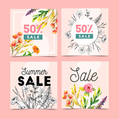 Set of abstract web banner templates with floral background. Different sizes