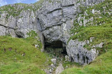 Victoria Cave near Settle in North Yorkshire on a summer day 