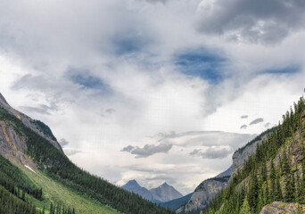 Scenic of the Icelands Parkway in the Canadian Rockies with room for copy