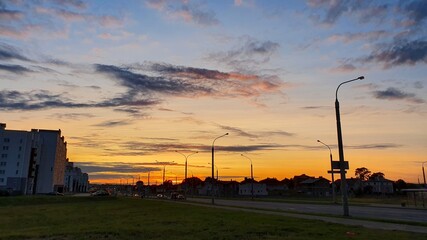 gorgeous sunset in the  city