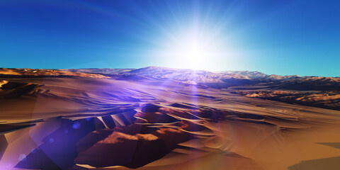 Dunes sunset over the desert. 3d rendering