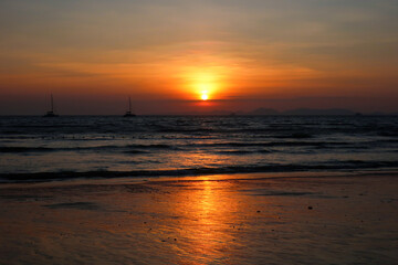 Beautiful sunset above the sea in Krabi, Thailand
