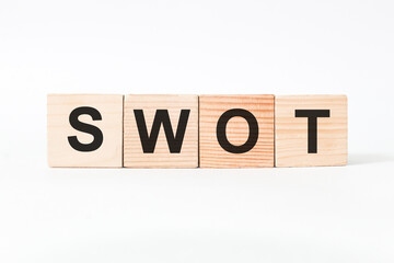 words on wooden cubes in the foreground, white background