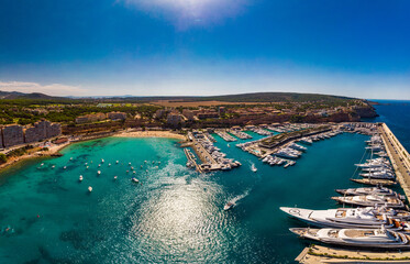 Fototapeta premium Aerial view, marina Port Adriano, El Toro, Majorca, Balearic Islands, Spain