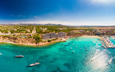 Obraz na płótnie Canvas Aerial view, marina Port Adriano, El Toro, Majorca, Balearic Islands, Spain