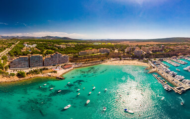 Fototapeta na wymiar Aerial view, marina Port Adriano, El Toro, Majorca, Balearic Islands, Spain