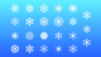Set White Colleciton Line Snowflake Winter Decoration Elements Vector Design Style