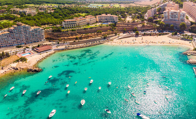 Port Adriano beach in summer, El Toro, Majorca, Balearic Islands, Spain