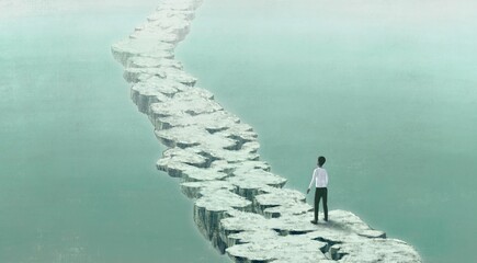 Man on surreal road, success ambition and hope concept, conceptual artwork, fantastic painting