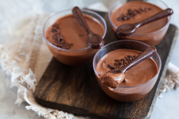 Chocolate low calorie mousse in portion glasses
