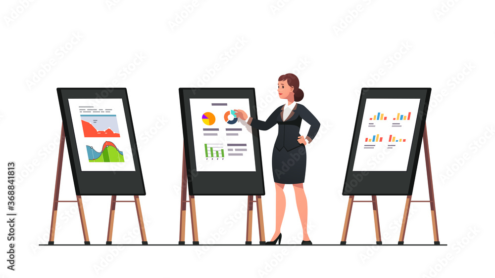 Wall mural Analyst woman doing business black board diagram