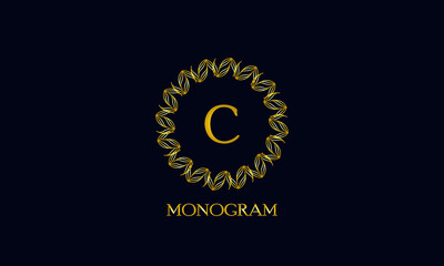 Exquisite round monogram with the letter C. Spectacular calligraphic logo design business sign, restaurant, royalty, boutique, cafe, hotel.