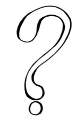 Hand drawn question mark isolated on a white background. Outline, stock illustration