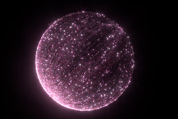 Glowing pink particles with trails, 3d rendering.