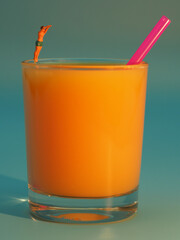 Glas Orangensaft mit Strohhalm und Springer