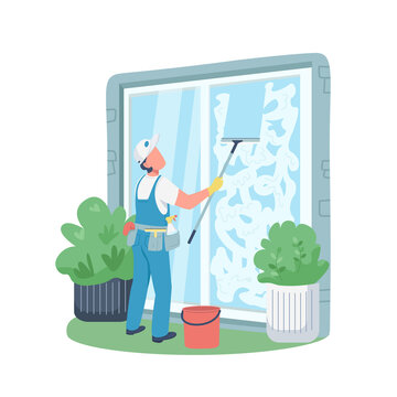 recommend clip art: Professional janitor flat color vector faceless character