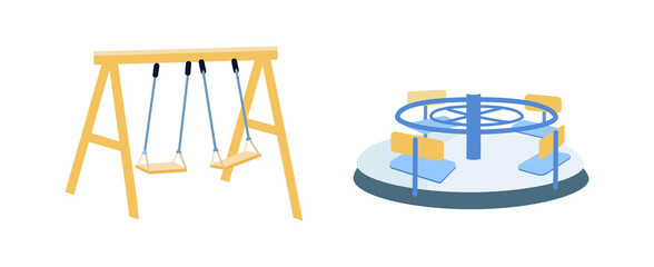 Playground equipment flat color vector objects set