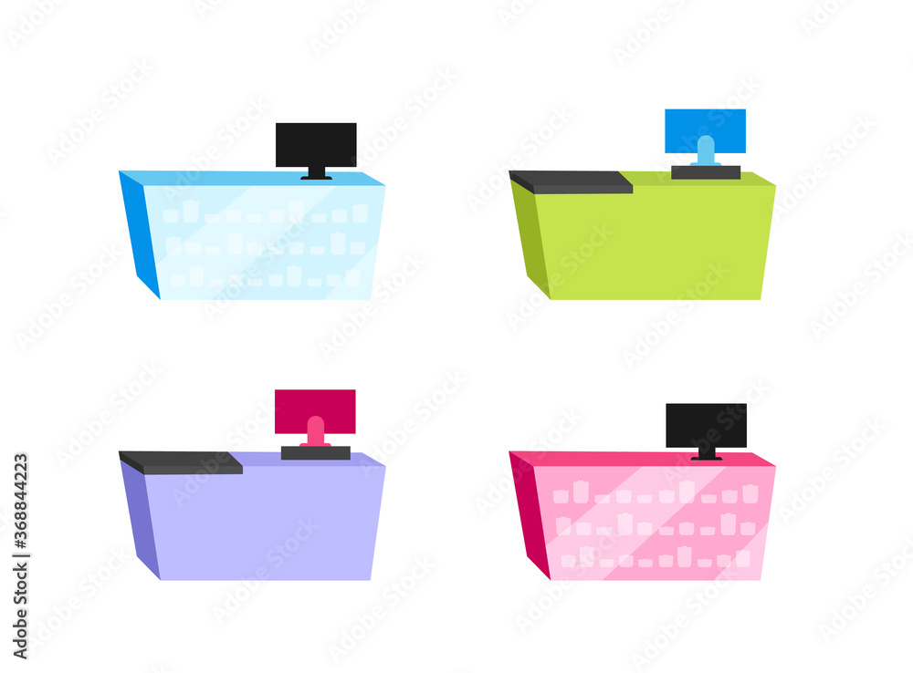 Poster cashier desks flat color vector objects set