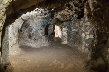 Derinkuyu cave underground city in Cappadocia, Multi-storey city is an ancient cave. Travel concept.