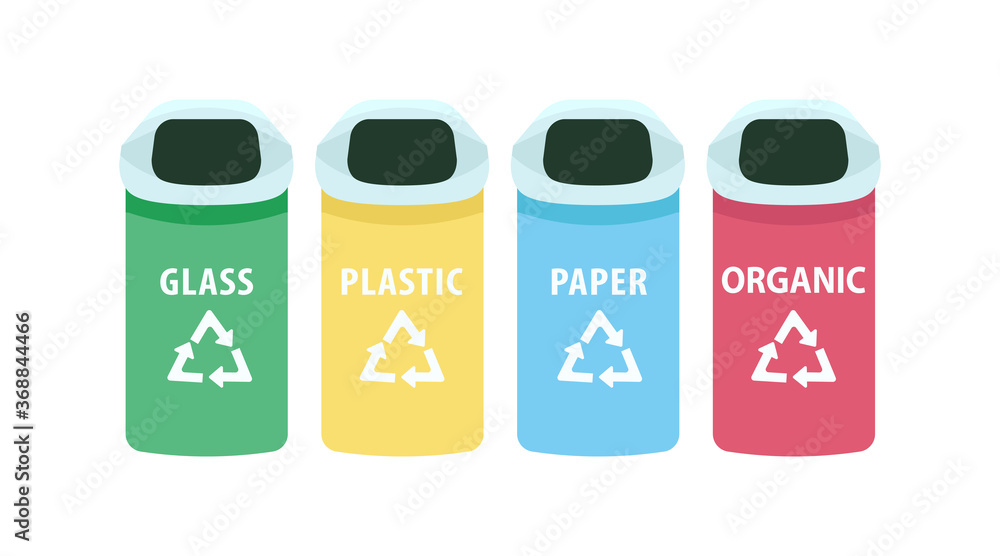 Poster waste sorting flat color vector objects set