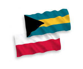 Flags of Commonwealth of The Bahamas and Poland on a white background