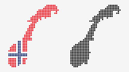 Fototapeta na wymiar Map of Norway, in dotted style. One version includes the flag, the other is simply black. Vector Graphic.