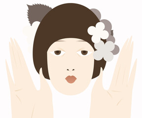 Decorative portrait with flowers and leaves. Vector illustration design. Use in web projects and applications.