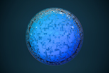Blue biology grid with connect constrains, 3d rendering.