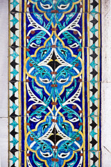 Colourful, handpainted tiles on the outside of Hobyar Mosque in the Istanbul, Turkey