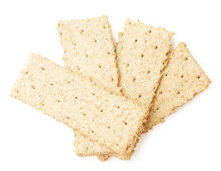 Crispy crisps on white background, isolated. The view from top