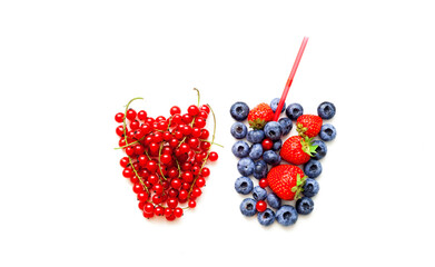 Conceptual food. Fresh berries in the form of glass on white isolated background. Close-up