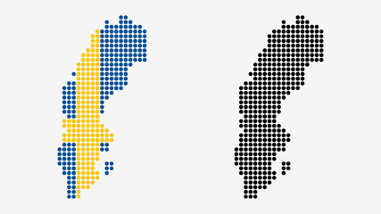 Fototapeta na wymiar Map of Sweden, in dotted style. One version includes the flag, the other is simply black. Vector Graphic.
