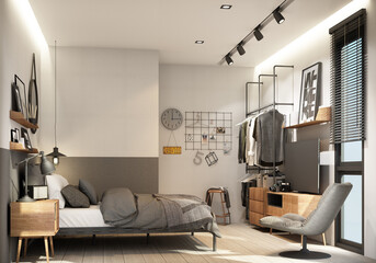 Bedroom interior modern natural style 3d rendering