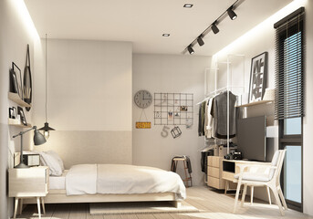 Bedroom interior modern natural style 3d rendering