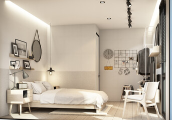 Bedroom interior modern natural style 3d rendering