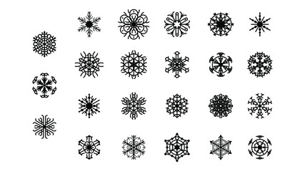 Set Black Colleciton Line Snowflake Doodle Winter Decoration Elements Vector Design Style