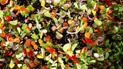 Freeze motion of flying fresh vegetable mix