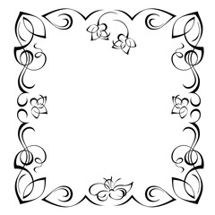 frame 50. decorative rectangular frame with stylized flowers and vignettes in black lines on a white background