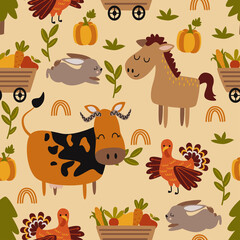 seamless pattern with funny farm animals - vector illustration, eps