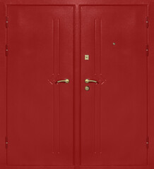 Obraz premium Model of double entrance metal doors isolated on white background