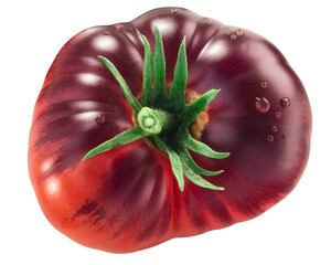 Blue Beauty heirloom tomato, ripe with anthocyanin shoulders, isolated,  top view