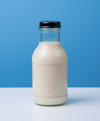 Bottle of milk on blue color background.