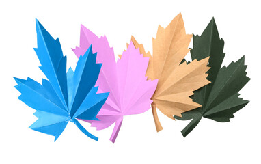 Origami autumn leaves isolated white