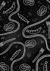 Hand drawn food print background look like chalk board