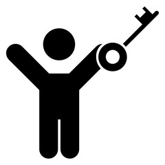 Opening the New Door of Success, Winners Employee Client Promotion Program Vector Man holding Key Glyph Icon Design 