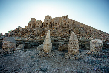 Antique statues on Nemrut mountain, Turkey. The UNESCO World Heritage Site at Mount Nemrut where...