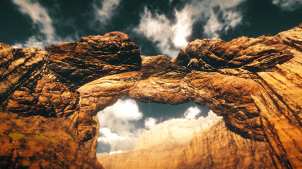 Fototapeta na wymiar Canyon stone bridge illustration 3d render