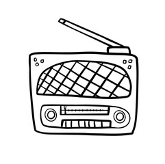 Retro old fashioned analog radio tape. Classic vintage audio technology concept. Music player one line draw design vector illustration graphic doodle.