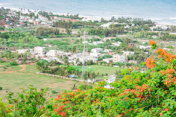 Obraz premium city top view near sea shore from top of a hills looking awesome in sunny day. 